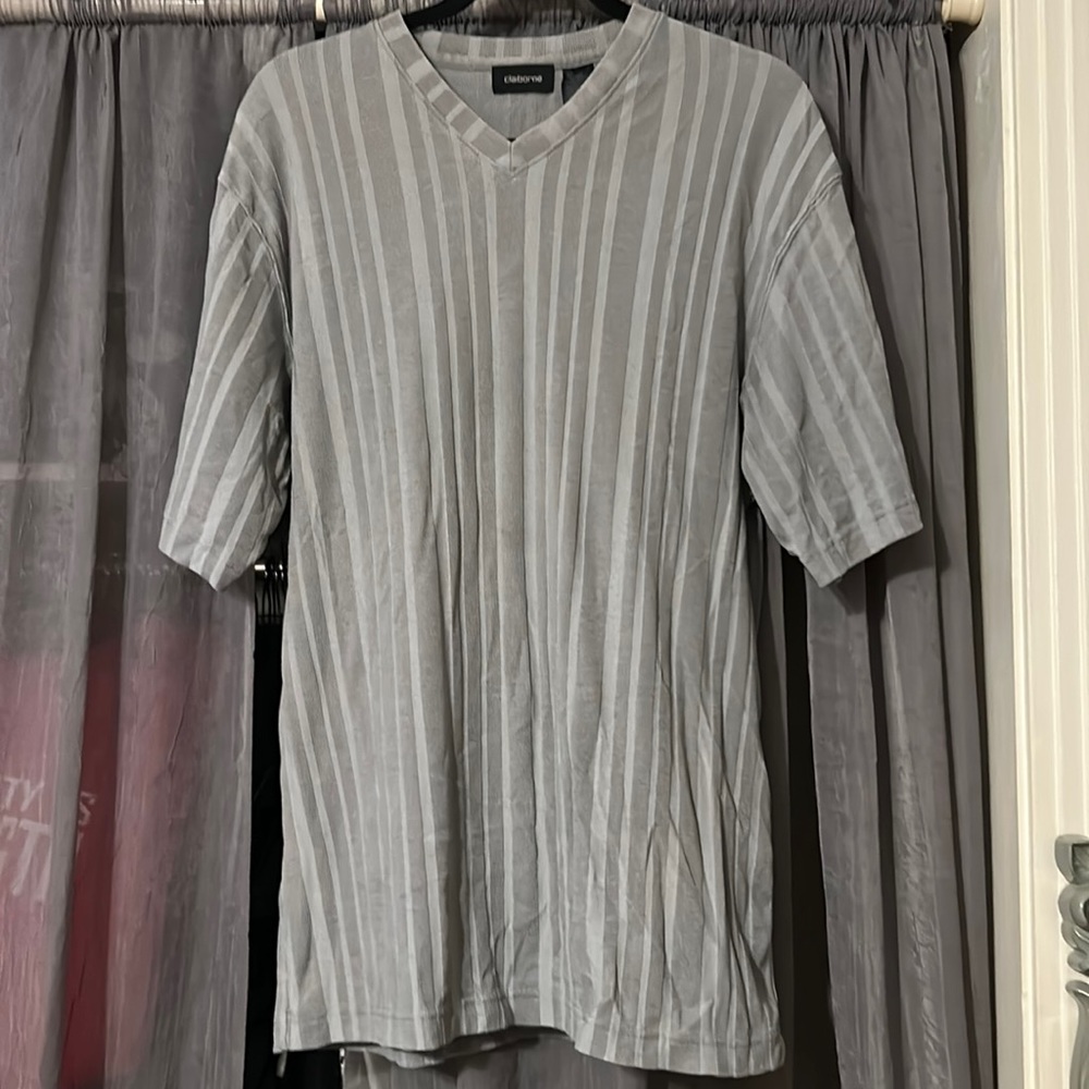 Gray V-neck dressy pull over shirt